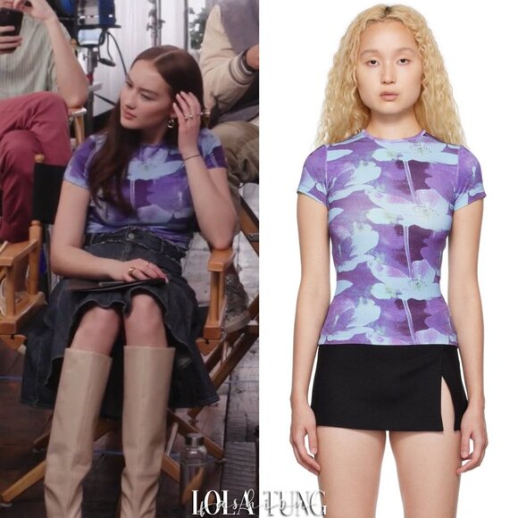 Miaou Tie Dye Abstract Baby Tee Purple and Blue Top - Picture 3 of 9